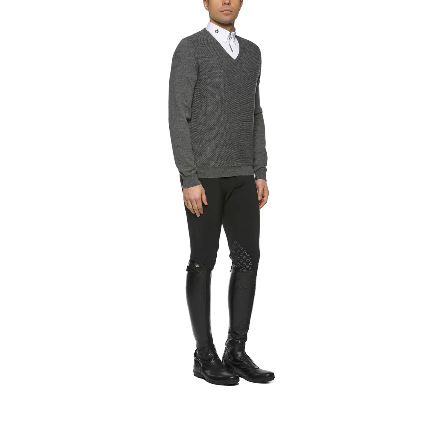 Cavalleria Toscana Men's Wool Knit Honeycomb V-Neck Sweater